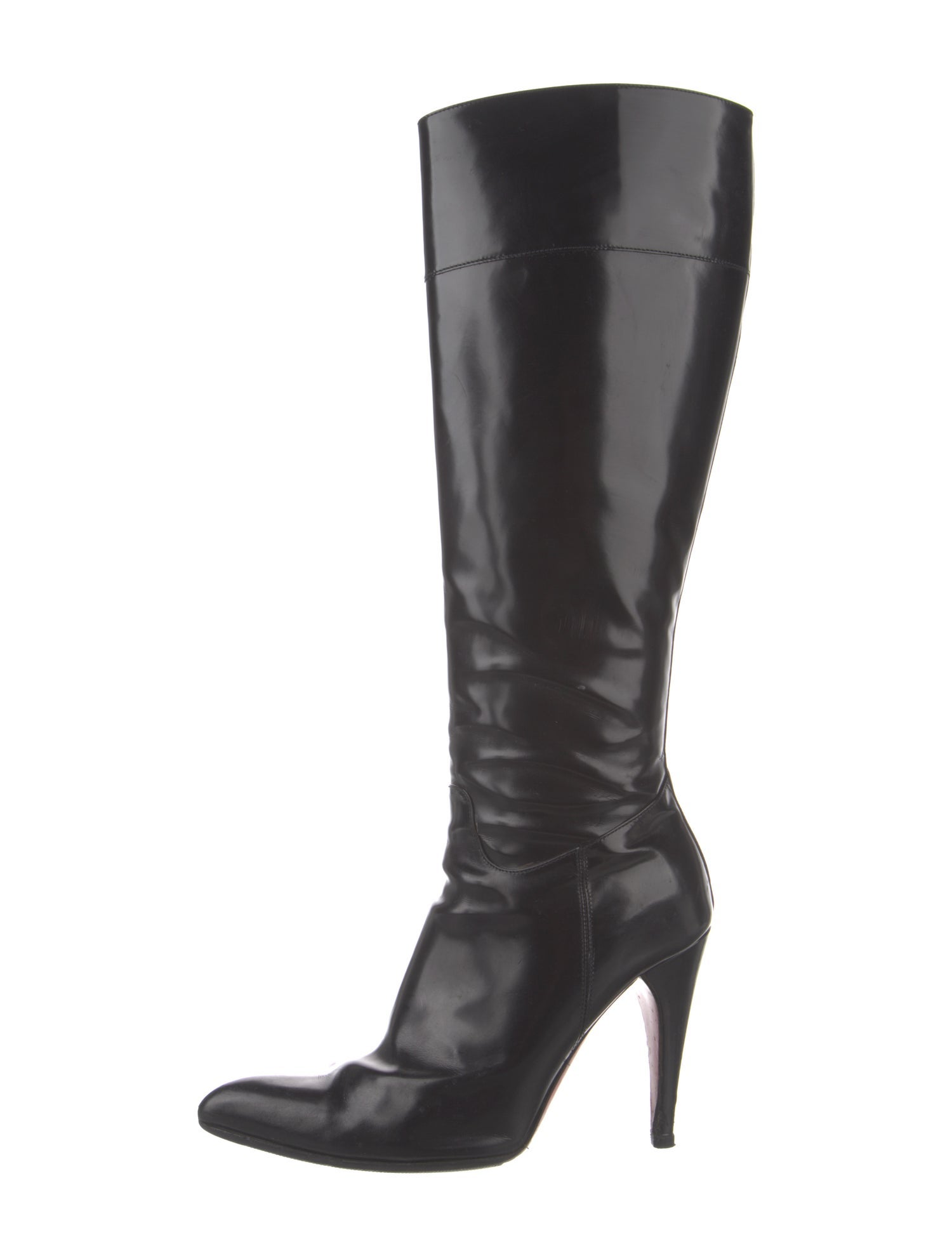 Prada Patent Leather Pleated Accents Boots